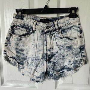 Blue Distressed Jean Shorts with Acid Wash